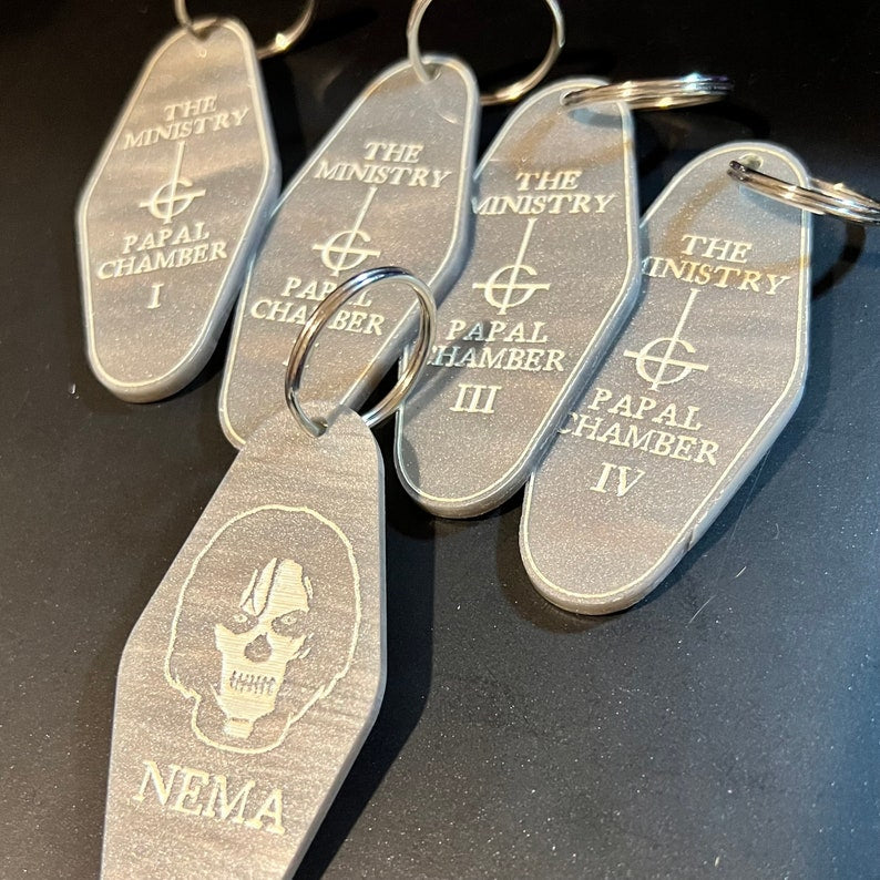 Papa Emeritus, Ghost band inspired, vintage hotel motel keychain