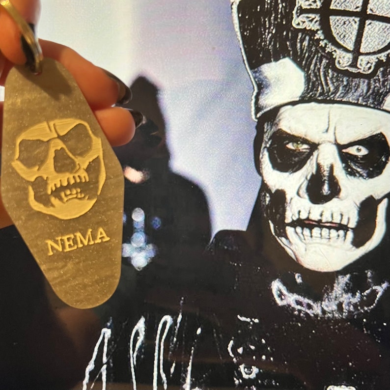 Papa Emeritus, Ghost band inspired, vintage hotel motel keychain