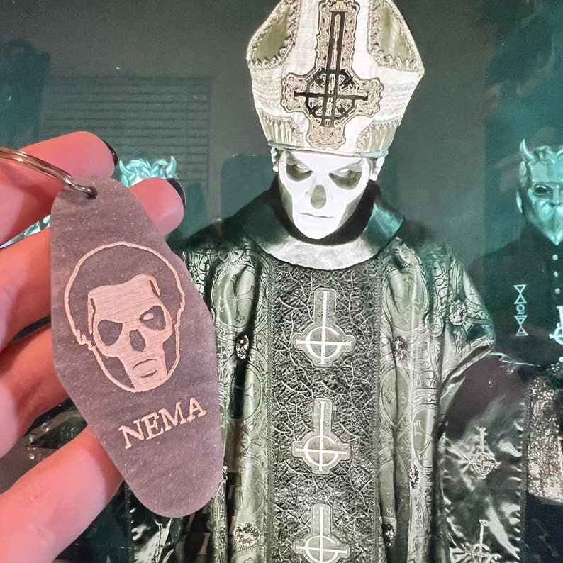 Papa Emeritus, Ghost band inspired, vintage hotel motel keychain