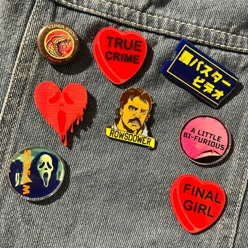 Bi-Furious Scott Pilgrim Roxie Richter inspired acrylic pin, vhs aesthetic, movie genre