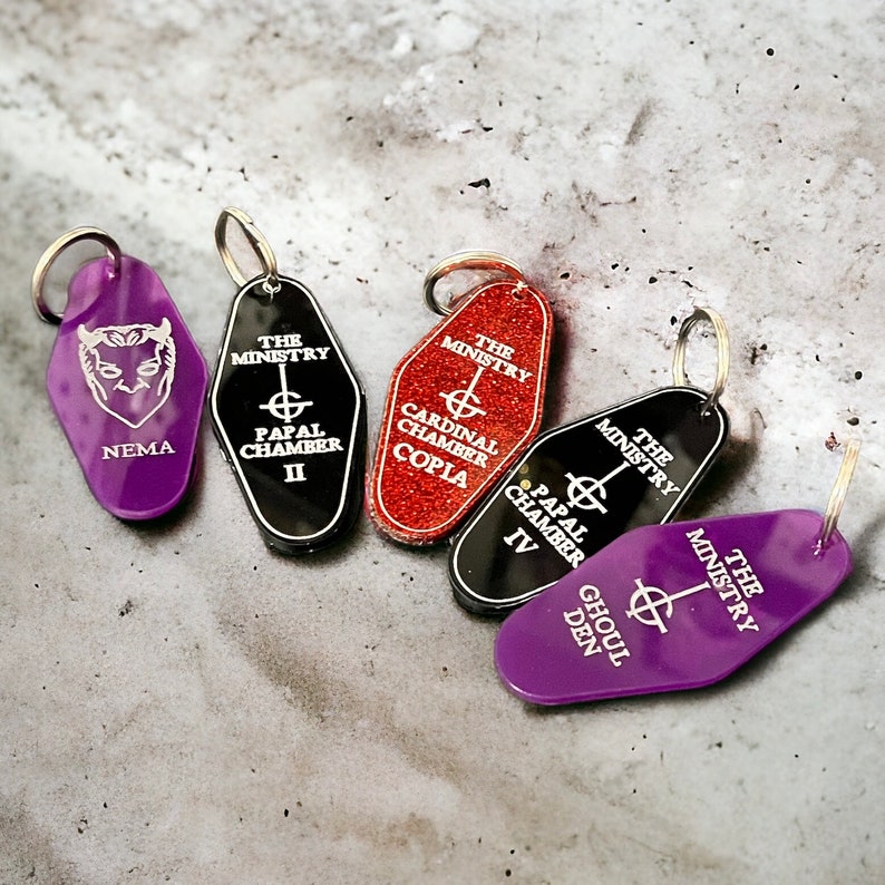Cardinal Copia or Old Papa Nihil, Ghost band inspired, vintage hotel motel keychain
