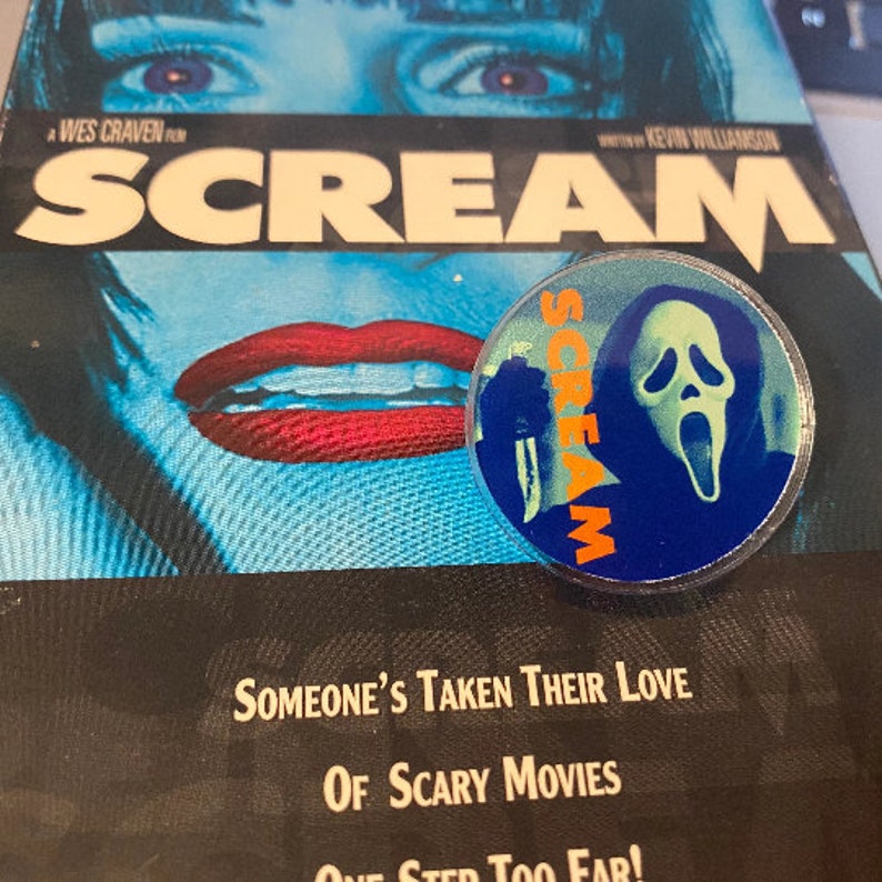 Scream Ghostface inspired acrylic pin, horror fan, slasher pin for vest