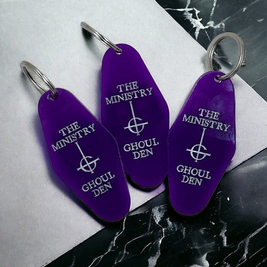 Nameless Ghoul, Ghost band inspired, vintage hotel motel keychain